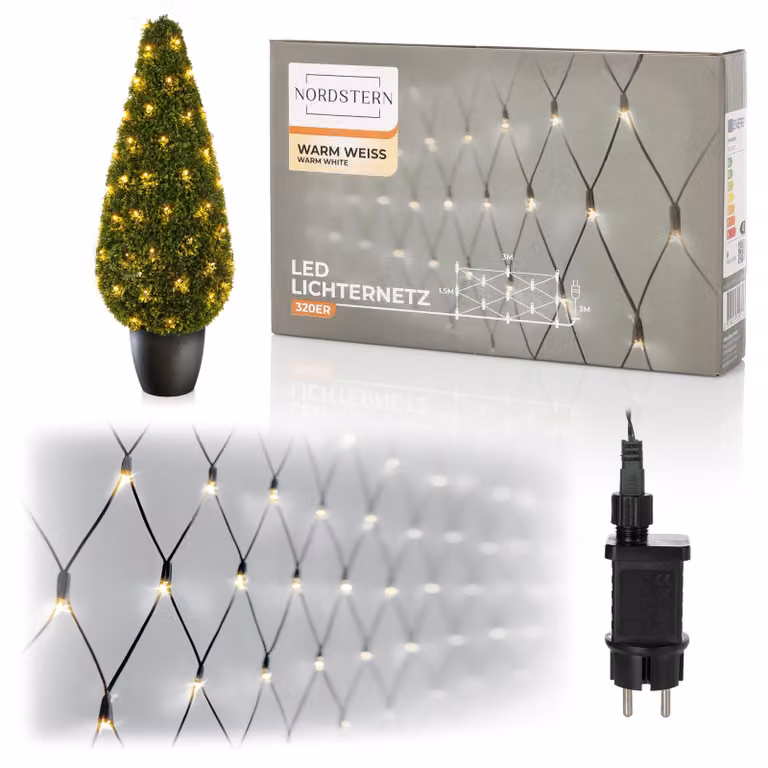 Catena luminosa a LED, luce bianco caldo, 320 LED, dimensioni 3x1,5 metri, per interni ed esterni