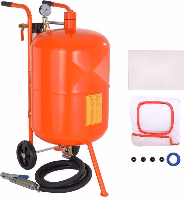 Sabbiatrice - Sabbiatrice mobile da 75,7 L - Tubo flessibile di lavoro da 244 cm - Pressione di lavoro della sabbiatrice 60-110 PSI - Rimuove ruggine, vernice, macchie e lucida grandi superfici