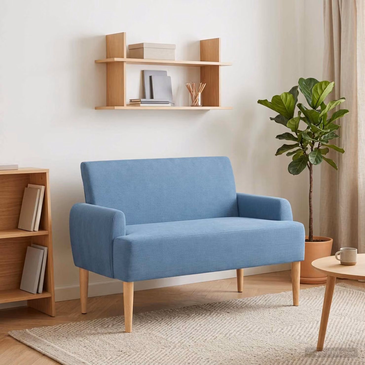 Loveseat vidaXL in velluto blu con seduta imbottita e coperture rimovibili L/P/H: 116 x 67 x 81 cm