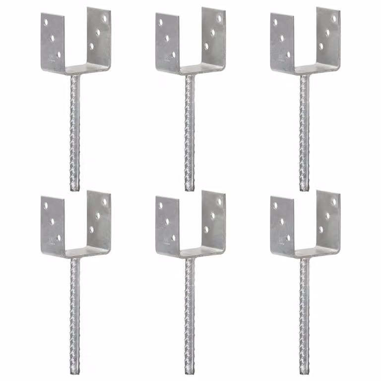 Set di 6 picchetti per recinzione vidaXL in acciaio zincato argento, L/P/H: 9 x 6 x 30 cm