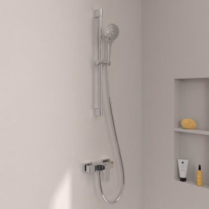 Set doccia Villeroy & Boch Taro, completo di soffione, doccetta manuale e miscelatore da parete