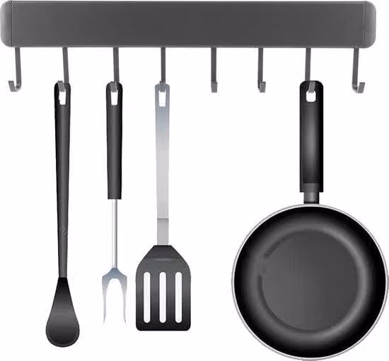 Mensola da cucina grigia autoadesiva da 40 cm con 8 ganci