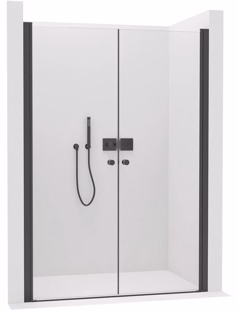 Porta doccia a due ante Antelo, sinistra/destra - 6 mm - vetro trasparente nero opaco - 130x190 cm