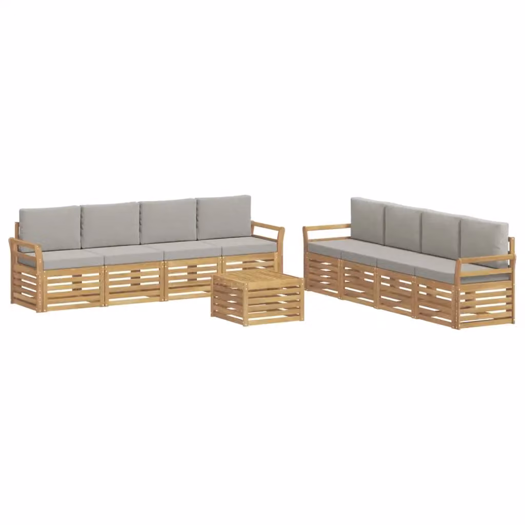 Set di mobili da giardino vidaXL in legno di acacia con divano a 3 posti, tavolino da caffè e cuscini, Bianco e Grigio – 2