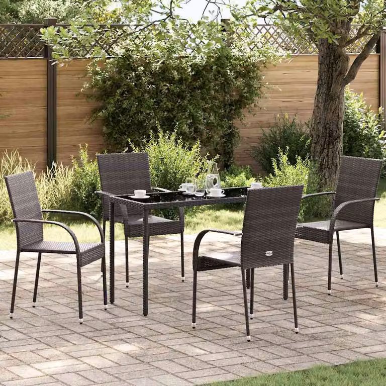 Set di 4 sedie da esterno impilabili vidaXL in polyrattan marrone con struttura in metallo