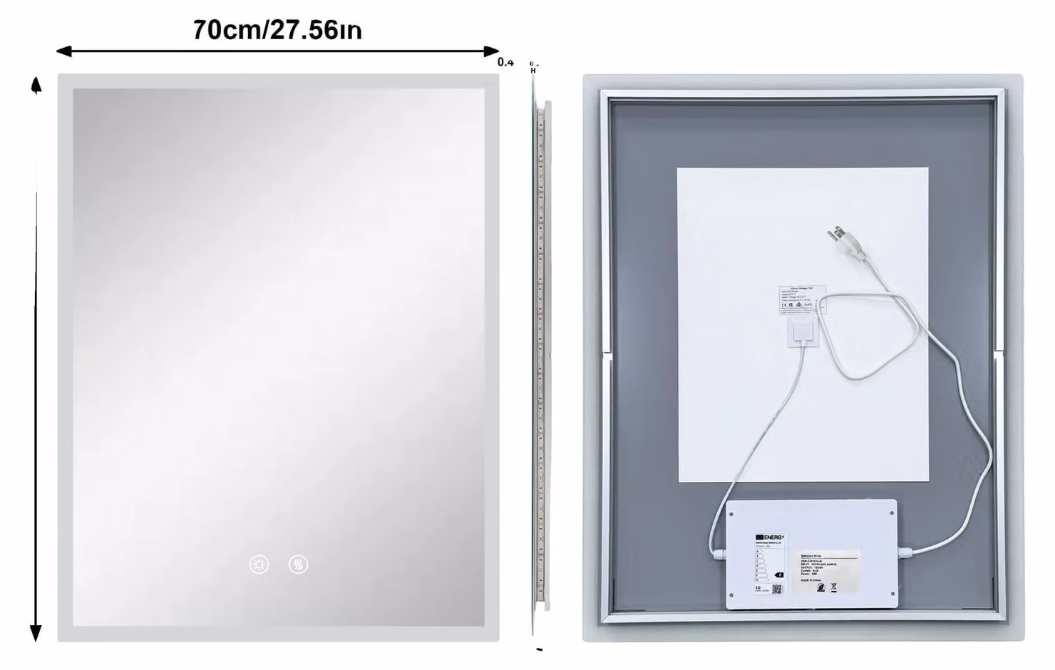 Specchio da bagno illuminato, antiappannamento, 70x90 cm