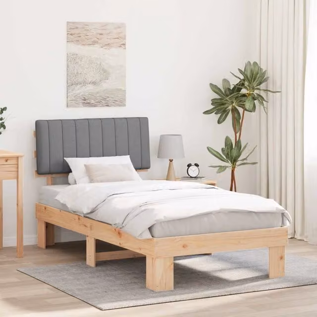 Letto con Testiera Rivestita vidaXL in Legno di Pino e Tessuto Grigio Chiaro 100 x 200 cm
