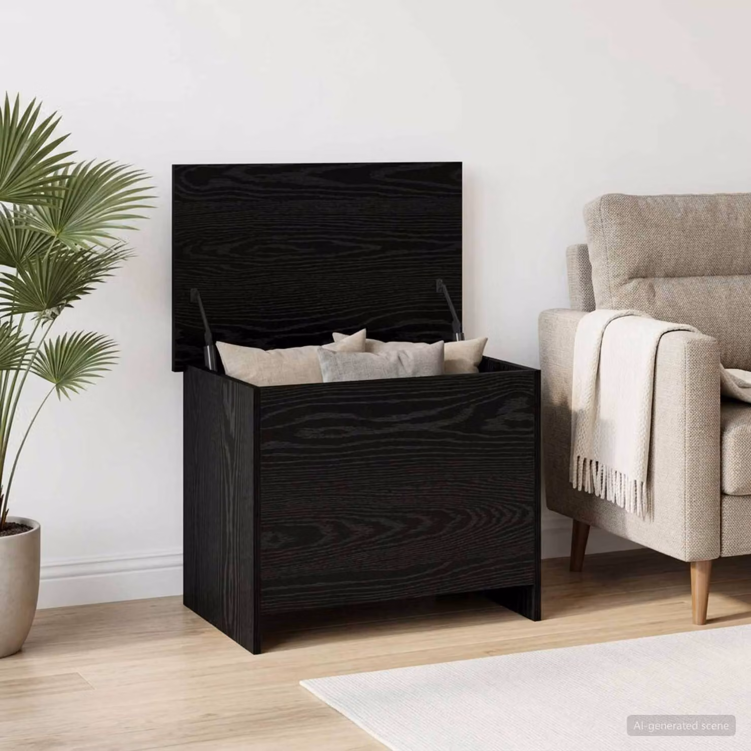 Cassa di stoccaggio moderna vidaXL in MDF colore nero L 60 cm x P 40 cm x H 50 cm