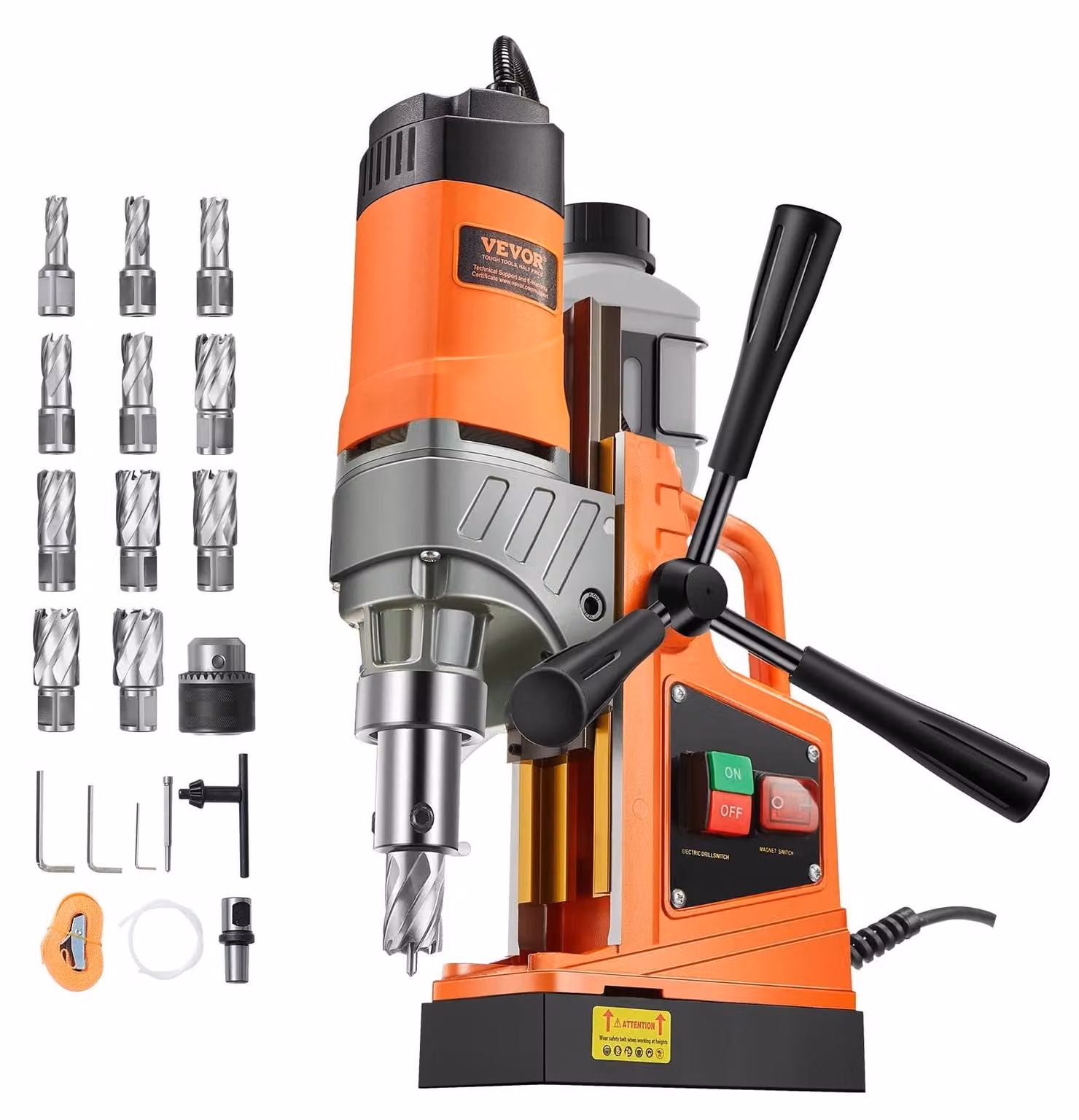 Trapano magnetico portatile da 1450W con 850 giri al minuto, sistema di raffreddamento e potente elettromagnete, ideale per strutture in acciaio
