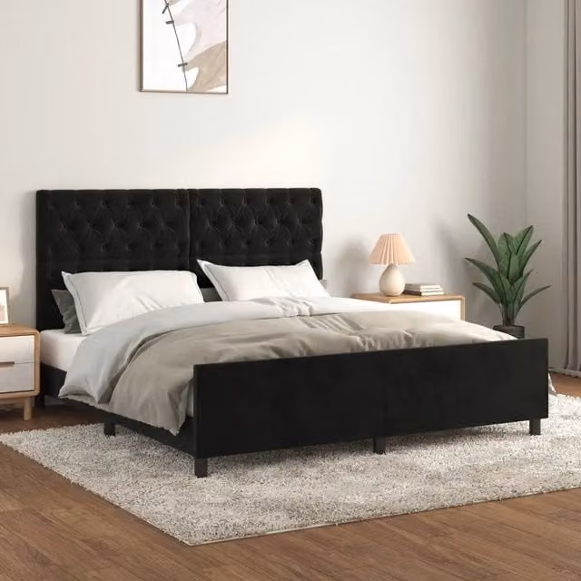 Giroletto vidaXL in velluto nero con struttura in legno di larice e doghe fisse, L/P/H: 203 x 160 x 128 cm – 1