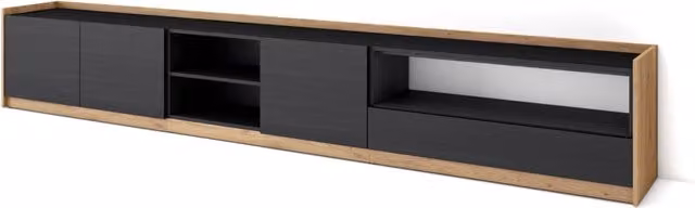 Mobile TV Soggiorno, 310x50x37 cm, Per TV fino a 80", Mobile Soggiorno, Nero e rovere