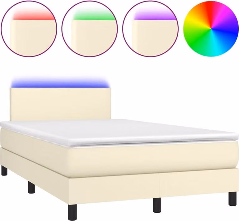 Giroletto Molle con Materasso e LED Crema 120x200cm Pelle finta