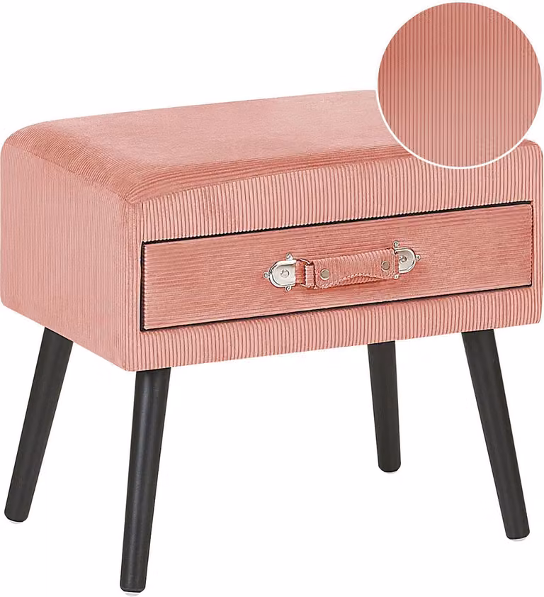 BELIANI Tavolino con contenitore in velluto a coste rosa gambe nere 46 x 50 x 35 cm Valigia