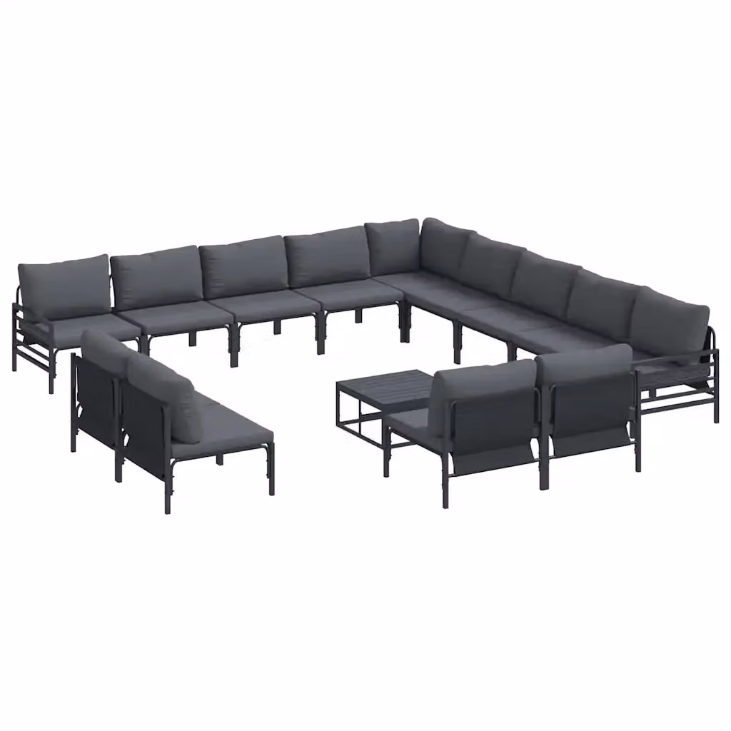 Set Divano da Giardino vidaXL a Forma a L con 14 Pezzi, Colore Antracite e Nero, in Acciaio Verniciato a Polvere con Cuscini Inclusi – 2