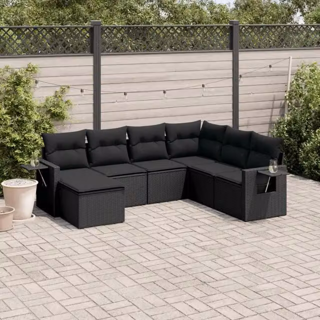 Set Divani da Giardino con Cuscini 7pz Nero Polyrattan 3252832