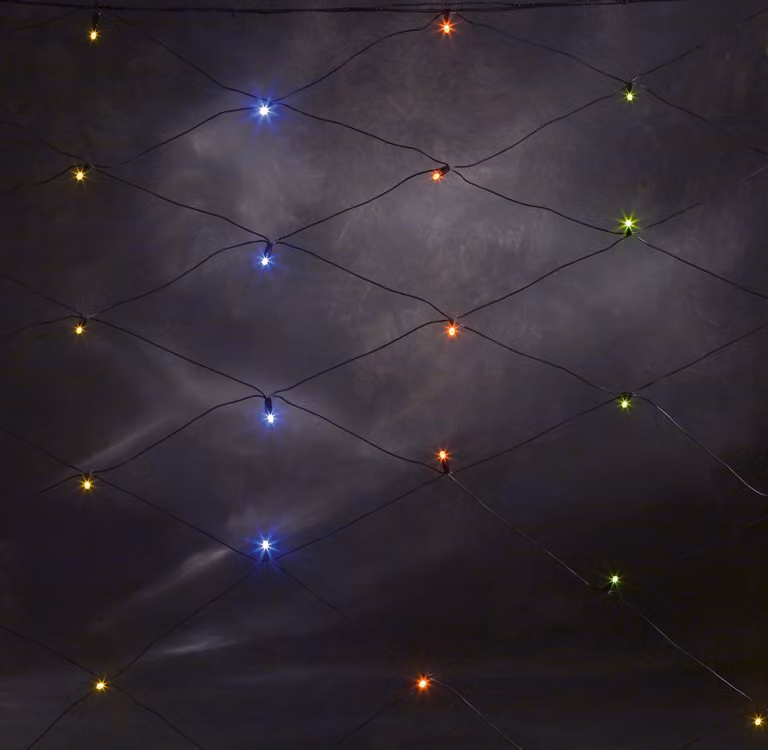 Konstsmide - Rete luminosa a LED, 120 diodi colorati, trasformatore da esterno a 24V, cavo nero ; 3751-500