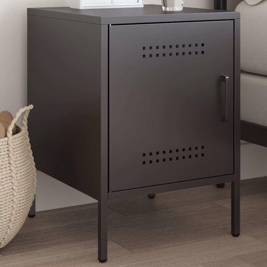 Comodino vidaXL in metallo nero opaco stile industriale da appendere a parete L: 36 cm, P: 39 cm, H: 50,5 cm