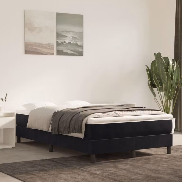 The Living Store Letto a molle con materasso nero 120x200 cm in velluto