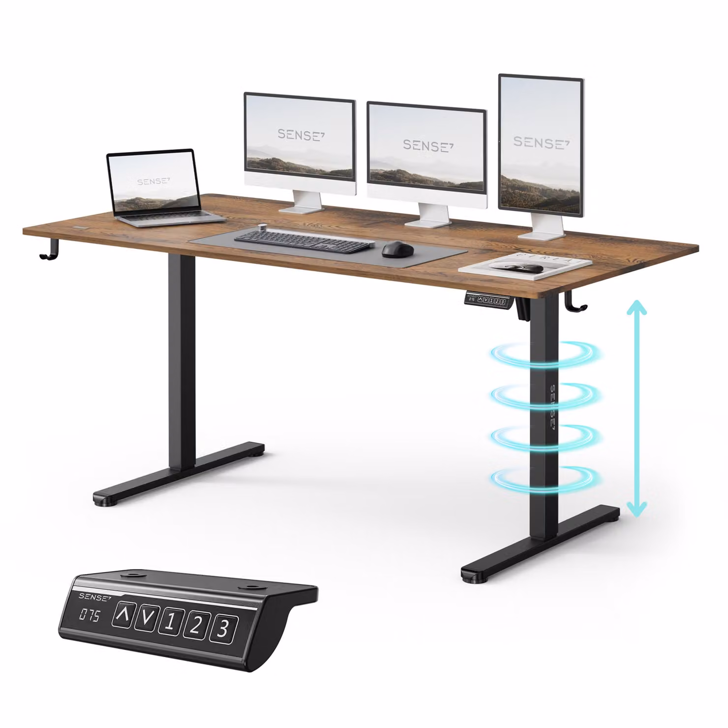 SENSE7 NOJO Light: Scrivania regolabile in altezza, dimensioni 160x80 cm. Elettrica, con funzione di memoria, ergonomica, struttura in legno color marrone scuro