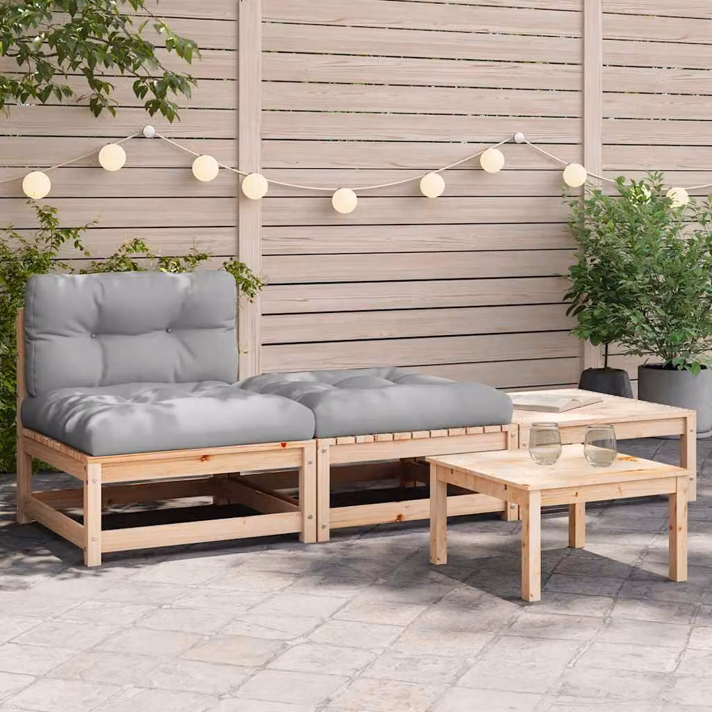 vidaXL Divano da Giardino in Legno di Pino con Cuscini e Poggiapiedi, Colore Marrone e Grigio