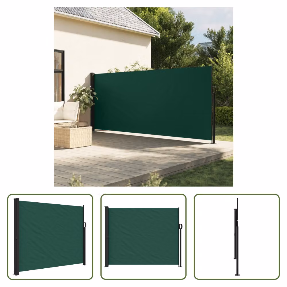 The Living Store Tenda laterale estensibile Verde scuro 160x500 cm