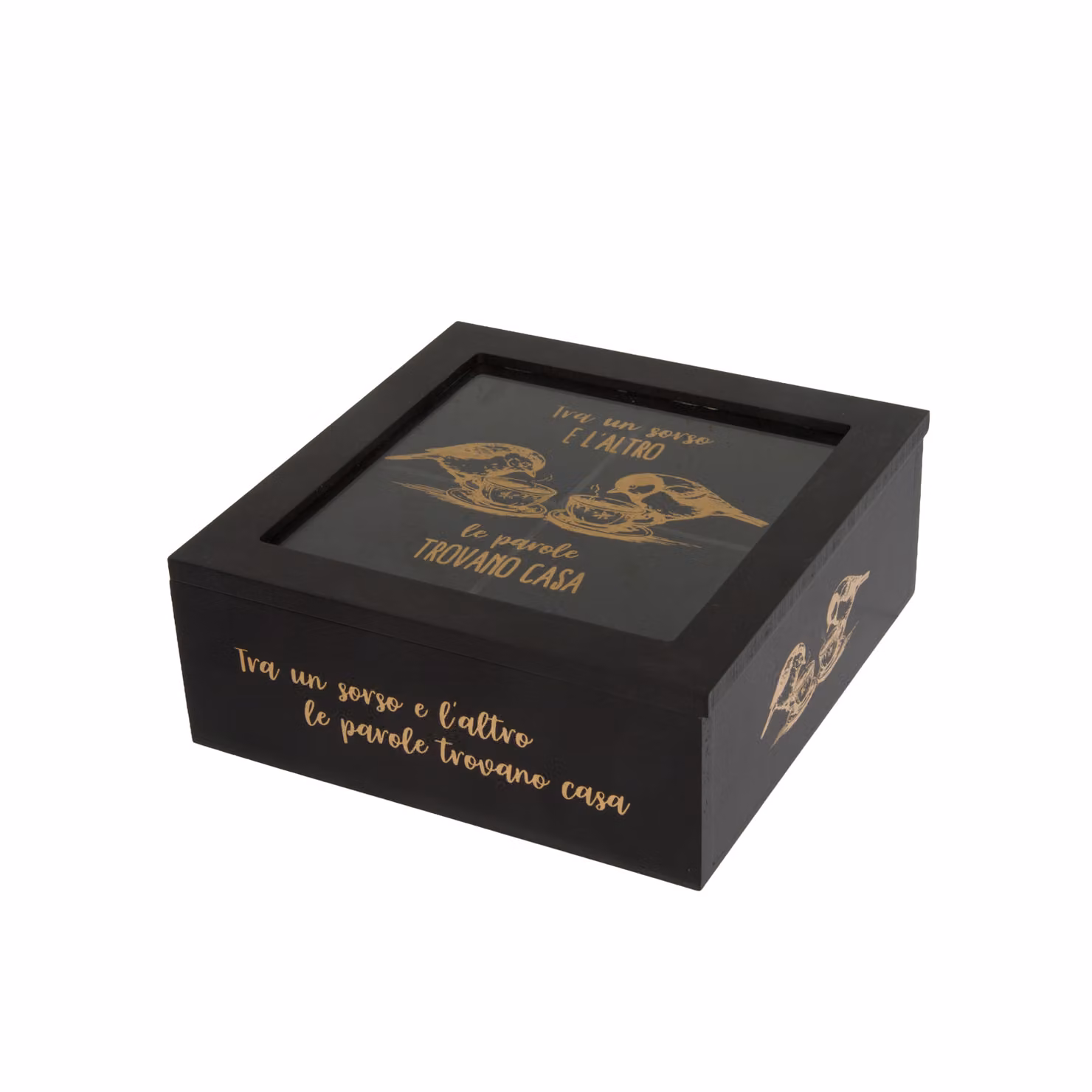Scatola per tè in legno con 4 scomparti, colore nero, L/P/H: 18 x 18 x 7 cm – 2