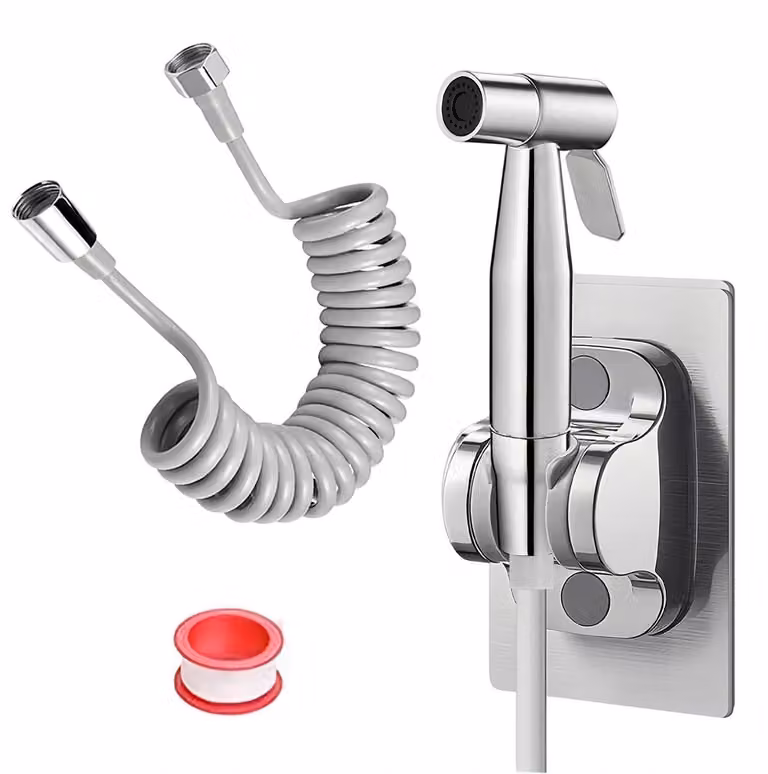 Kit per rubinetto manuale con tubo in polietilene (PE) da 3 metri, pistola a spruzzo ad alta pressione color argento, ideale per toilette, cucine, bagni e hotel