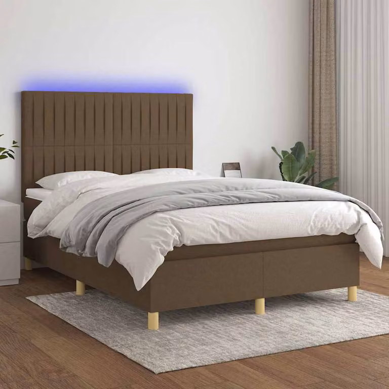 Letto Ibrido con Materasso e Illuminazione LED vidaXL, Marrone Scuro, L/P/H: 140 x 200 cm