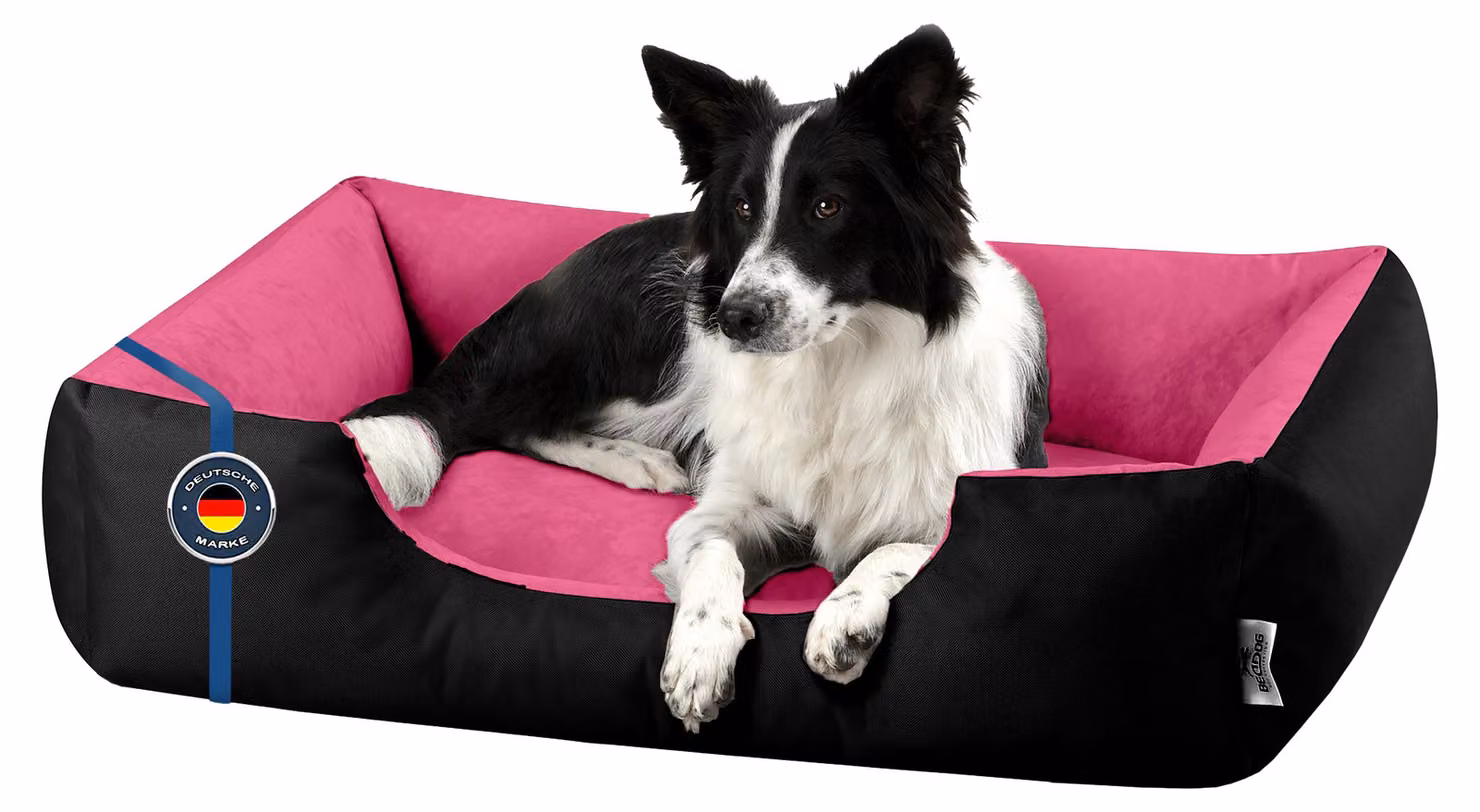 Letto per cani LUPI divano per cani cuscino per cani lavabile, BLACK-PASSION (nero/rosa), (XL) circa 100x85x23cm
