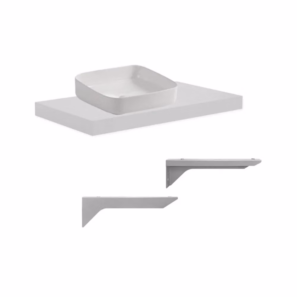 Mensolone da bagno Veriaffari con lavabo da appoggio bianco, L: 80 cm, P: 48 cm, H: 14 cm – 2