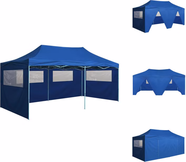 vidaXL Tenda professionale per feste pieghevole con 4 pareti laterali 3×6 m acciaio blu - Padiglioni e tende per feste