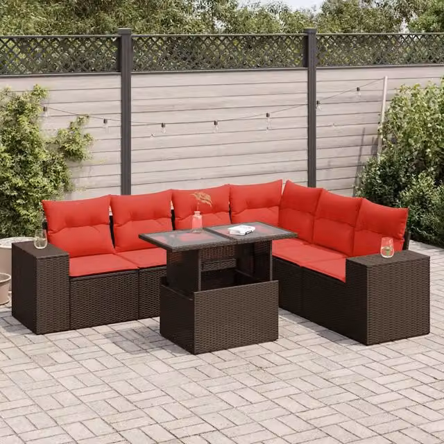 Set Divani Giardino 7 pz con Cuscini Polyrattan Acacia Marrone 3326815