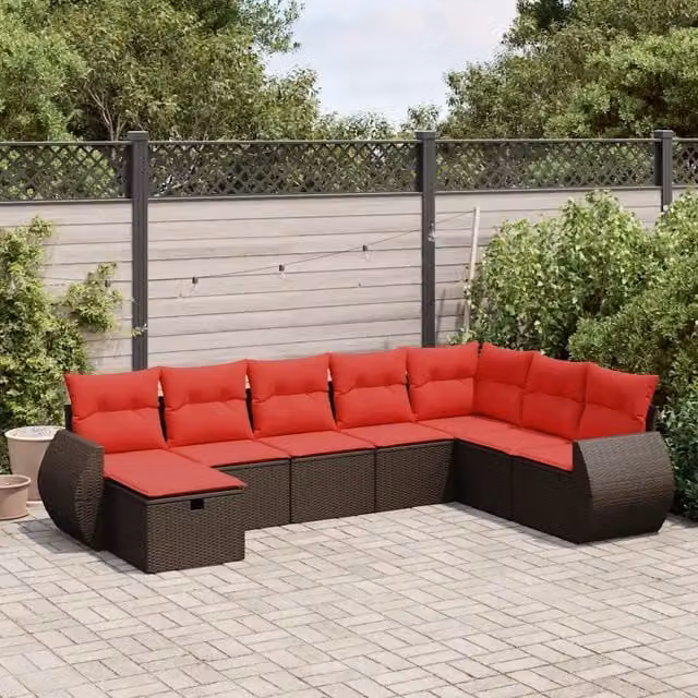 Set Divani da Giardino 8 pz con Cuscini Marrone in Polyrattan 3325640