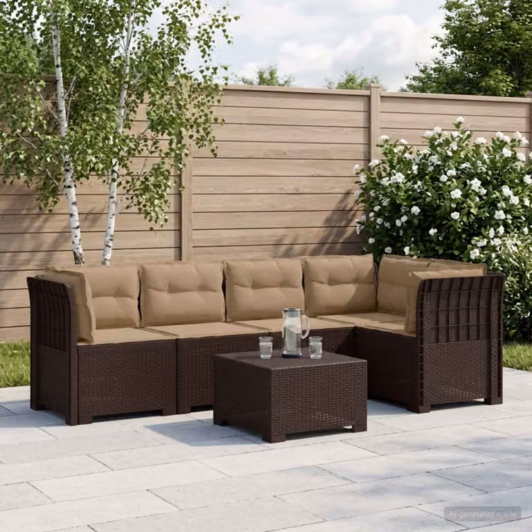 vidaXL Divano da Giardino a L per 5 Persone in Polyrattan Marrone con Cuscini Beige