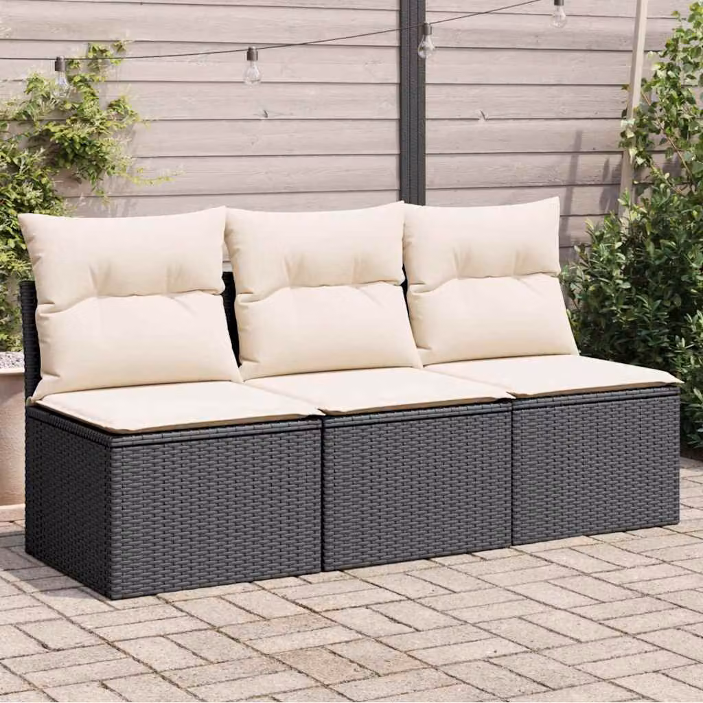 vidaXL Divano da Giardino a 3 Posti in Polyrattan Nero con Cuscini Imbottiti e Rivestimenti Rimovibili