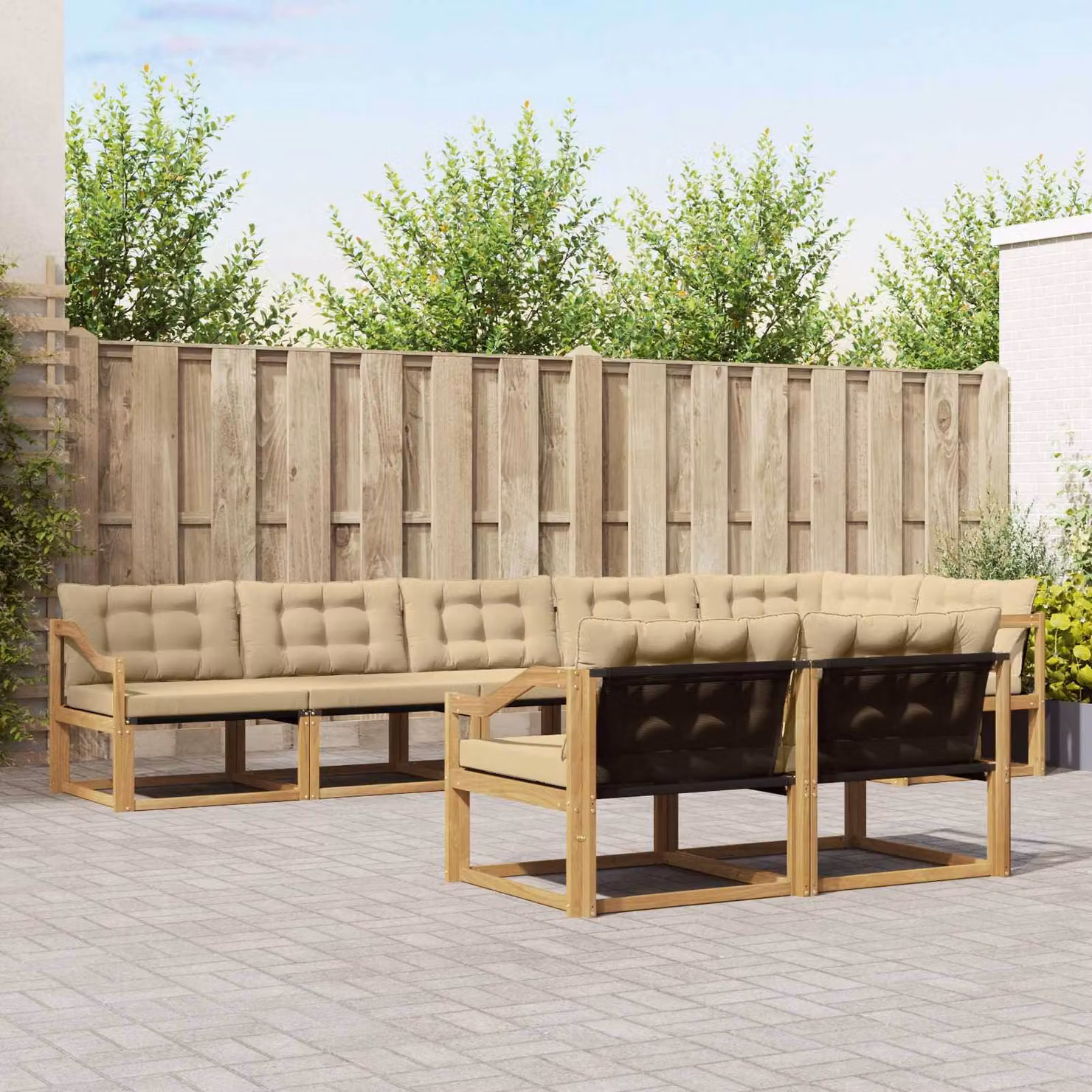 Set di divani da esterno vidaXL 8 pz in legno di acacia con cuscini Bianco e Beige