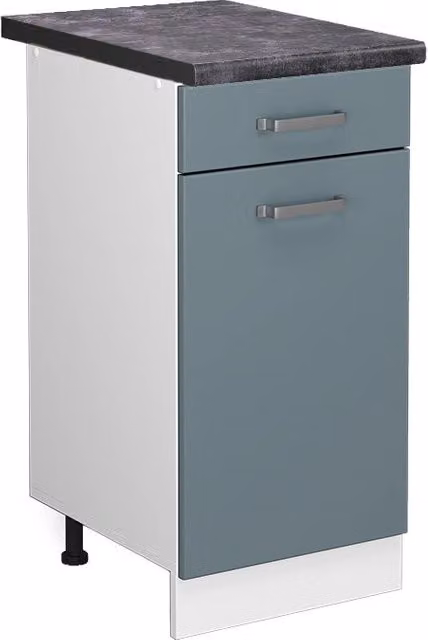 Mobiletto base per cucina R-Line Vicco Grigio-blu/Bianco con piano Antracite, L: 40 cm, P: 60 cm, H: 81,6 cm