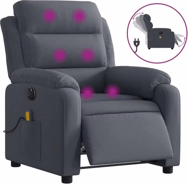 Poltrona Massaggiante | Sedia Relax Reclinante Elettrica Grigio Scuro Velluto