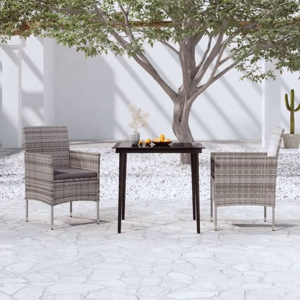 Maison Exclusive - Set da pranzo da giardino a 3 pezzi con cuscini grigi e neri
