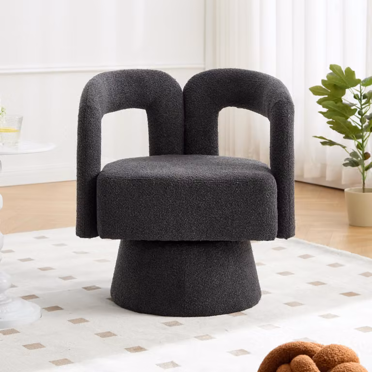 poltrona okwish girevole a 360 gradi, poltrona a botte con ampia imbottitura, poltrona in tessuto soffice per soggiorno, camera da letto, ufficio,d'attesa, grigio scuro