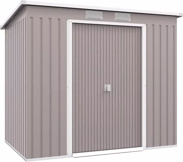 Casetta Box da Giardino 213x130x172 cm con Tetto Inclinato 2 Ingressi e Prese d'Aria in Acciaio Zincato Grigio