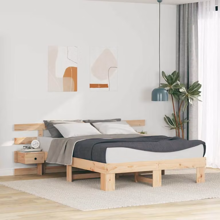 Struttura del letto moderna vidaXL in pino massello marrone L/P/H: 200 x 140 x 210 cm
