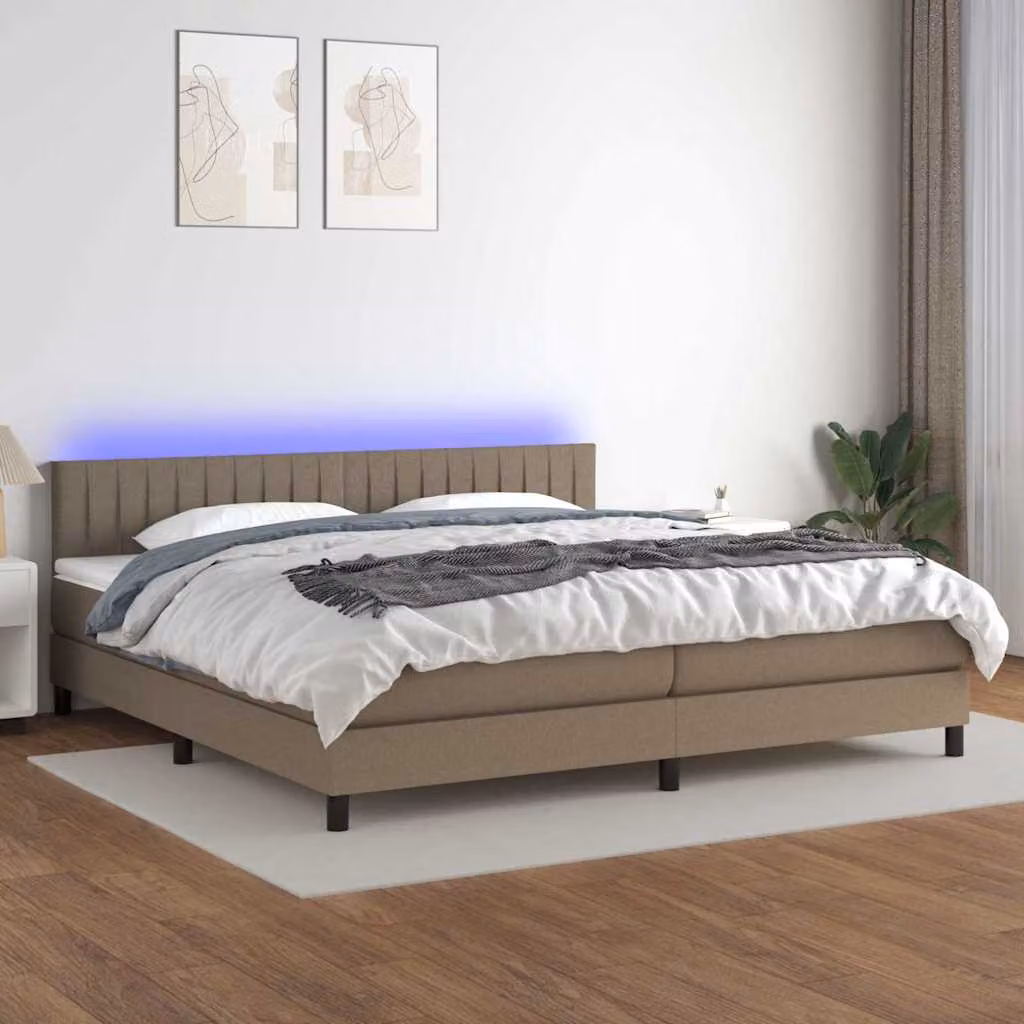 Letto a molle con materasso e illuminazione LED vidaXL in tessuto tortora L/P: 200 x 200 cm – 1