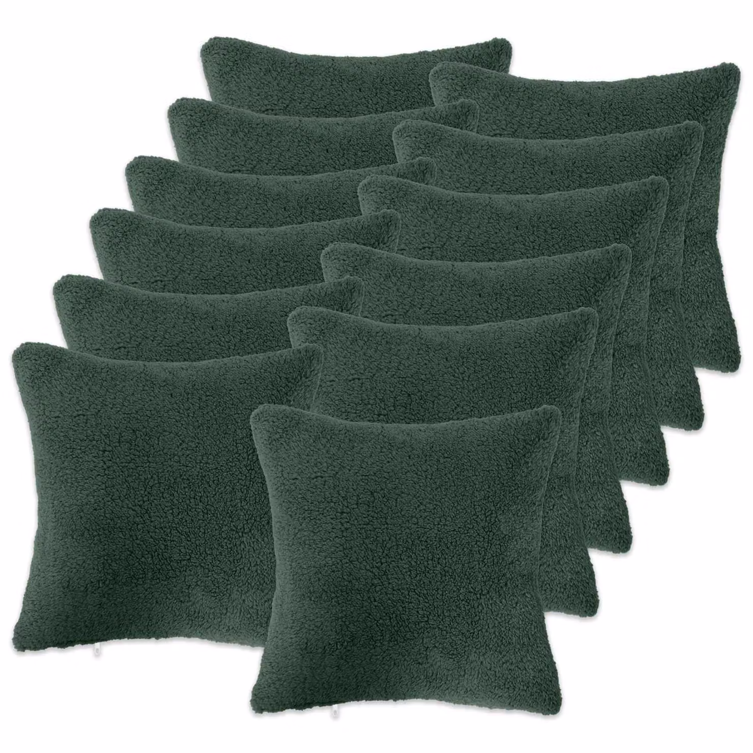 Set di 12 federe vidaXL HEERLEN in tessuto bouclé verde scuro, L 40 x P 40 cm
