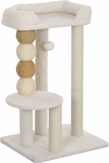 Torre per gatti PawHut con amaca e giocattoli integrati in legno e rattan, beige, L 40 cm x P 48,5 cm x H 76 cm