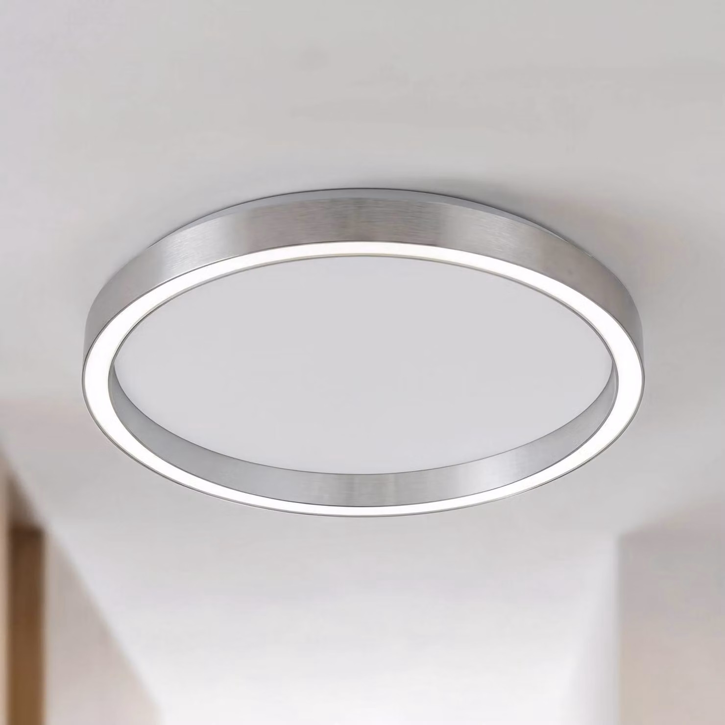 Plafoniera soffitto Rotundo Lucande, dimmerabile, Alluminio / Grigio / Zincato, Soggiorno / Sala da pranzo, Plastica, Moderno, Plafoniera