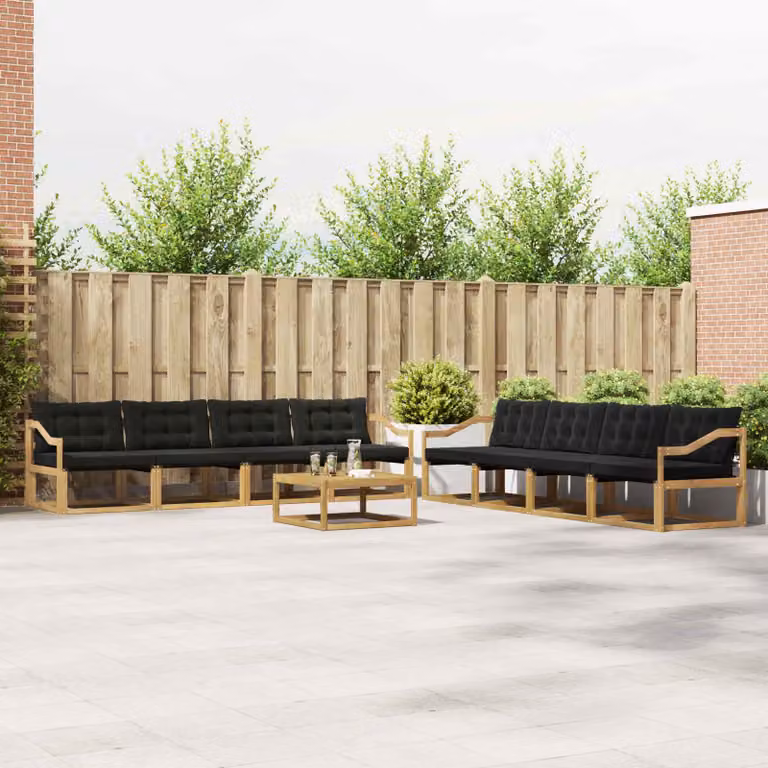 Set di divani da esterno vidaXL 9 pz in legno di acacia con tavolino e cuscini Bianco e Nero