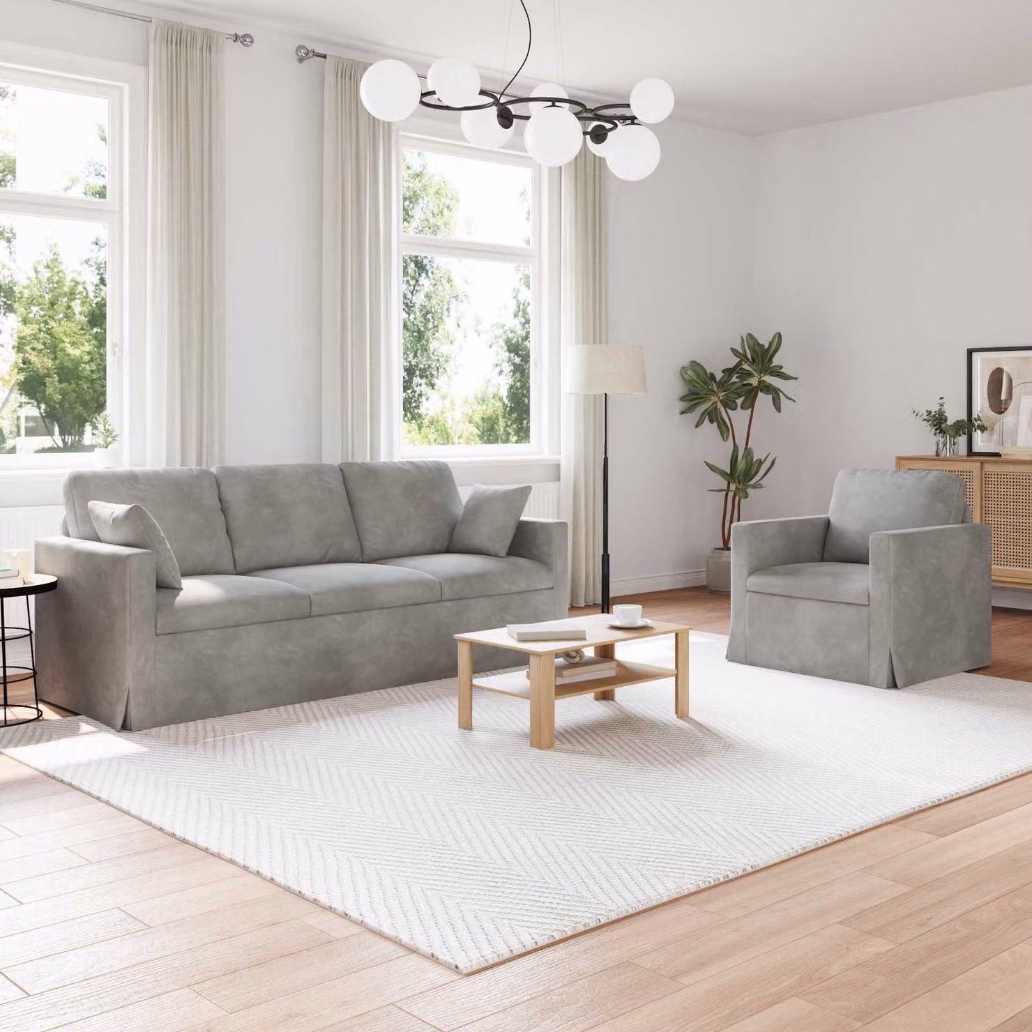 Set di 2 divani moderni vidaXL in velluto grigio con struttura in metallo e coperture rimovibili