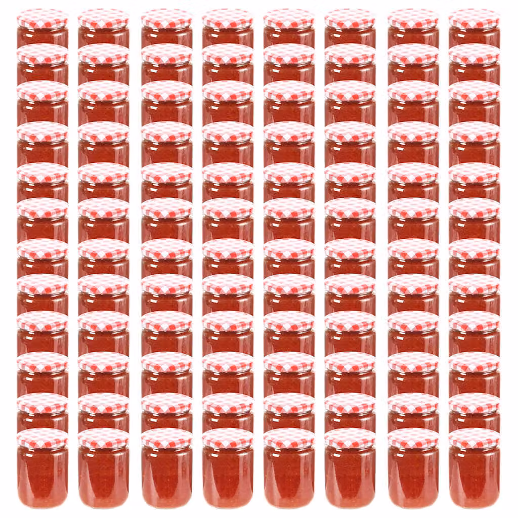 Set di 96 vasi per marmellata vidaXL in vetro trasparente con coperchio a vite bianco e rosso, capacità 230 ml