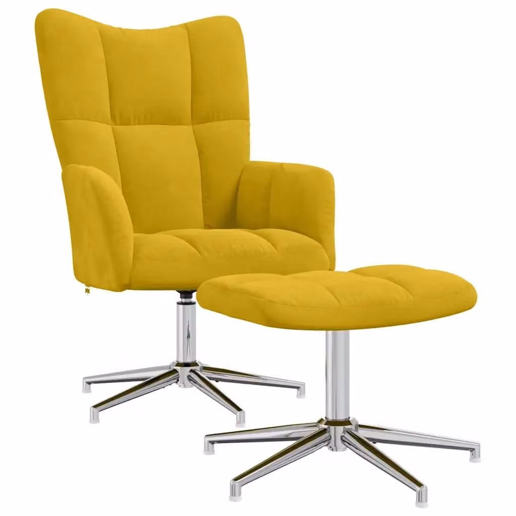 Poltrona Relax con Poggiapiedi vidaXL in Velluto Giallo con Struttura in Metallo e Sedia Girevole 360 Gradi – 2